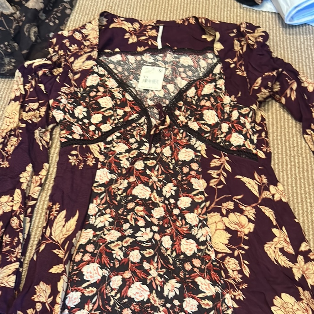 (5 for $75) NWT FREE PEOPLE odette printed tunic in espresso combo - Picture 12 of 16